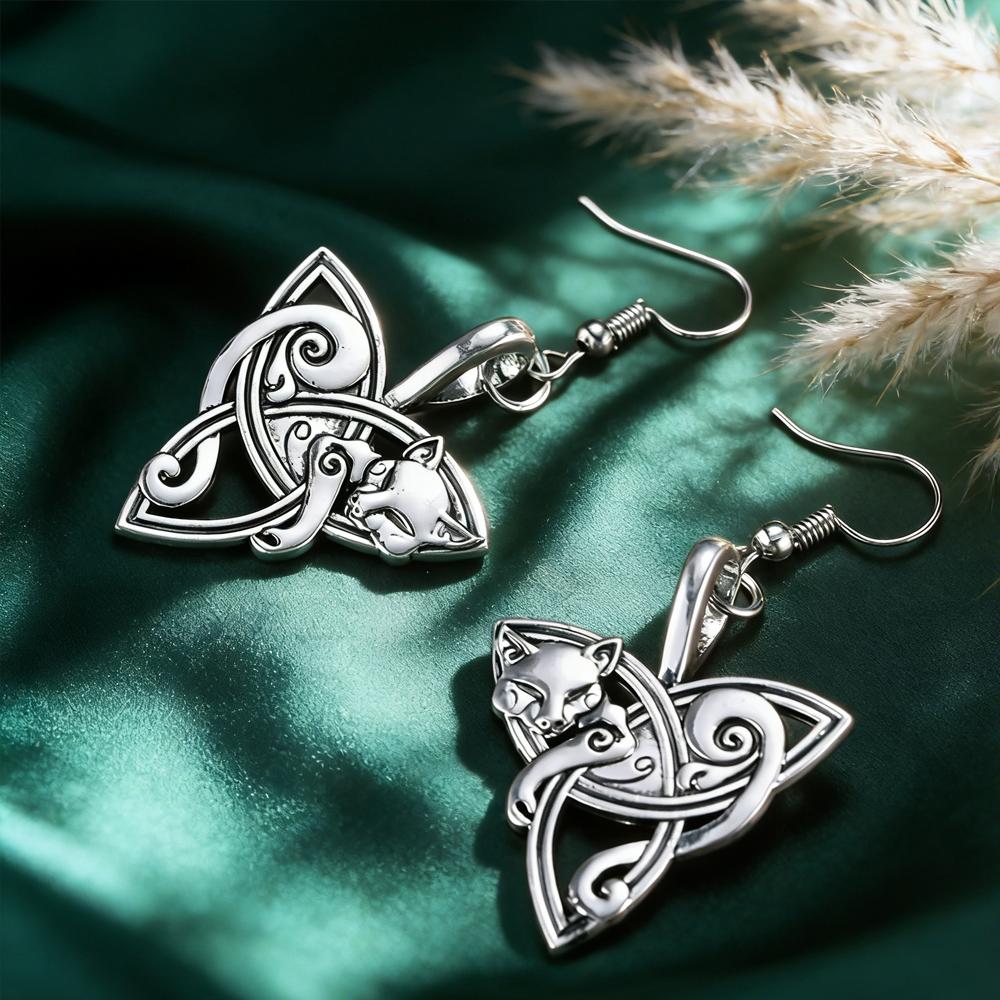 Dawapara Fox Triquetra Fenrir Animal Pendant Drop Earring Men Fashion Jewelry Supernatural Amulet Knot earring