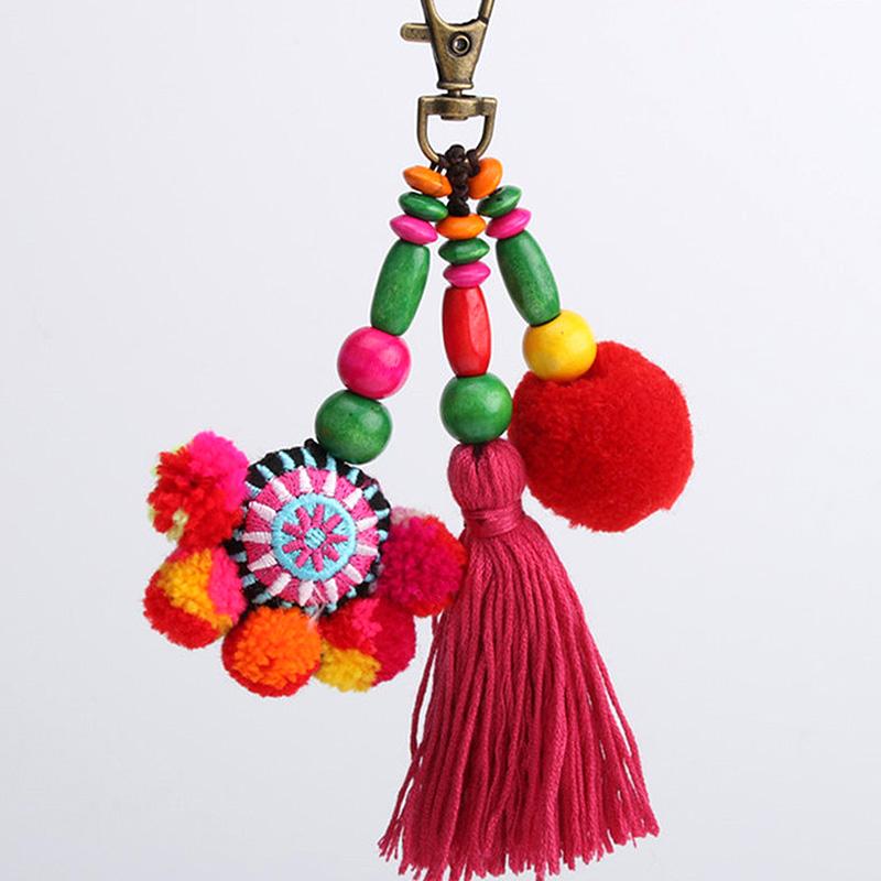 Nouveau Porte-clés Pompon Gland Style Bohème Été Plage Coquillage Porte-clés Coloré Pompon Porte-clés Pendentifs à Suspendre pour Sac de Femme