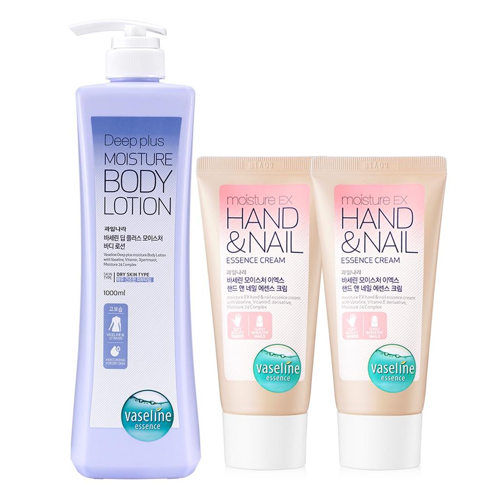 Vaseline Large Body Lotion 1000ml + 2 Hand Creams 60ml