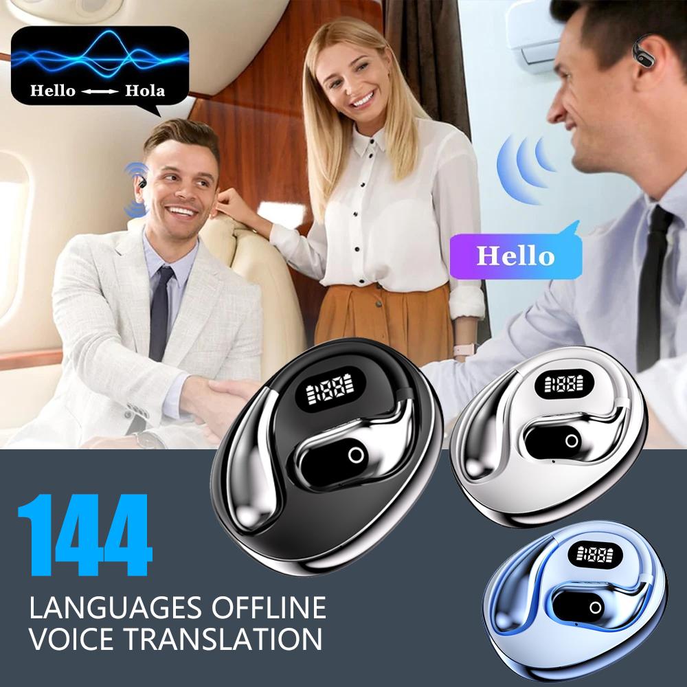 144-Language AI Translator Headphones Bluetooth 5.3 Wireless Two-Way Real-Time Translation For Business Global Travelers Earbuds