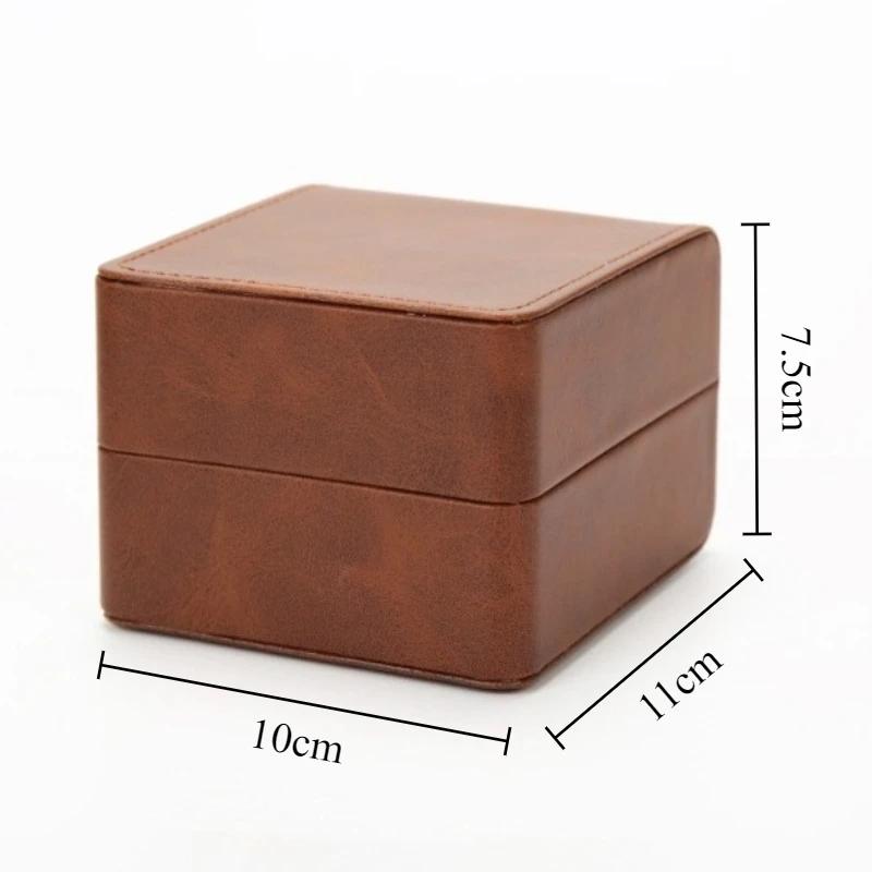 Black Single Watch Gift Box with Pillow PU Leather Wristwatch Display Case Organizer for Men Clamshell PU leather watch case