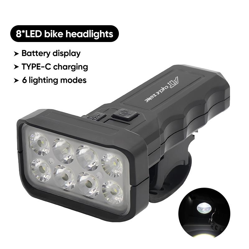 8 LED Bike Light with Battery Indicator Rechargeable Bicycle Front Light MTB Bicycle Flashlight Cycling Bike for Night Riding