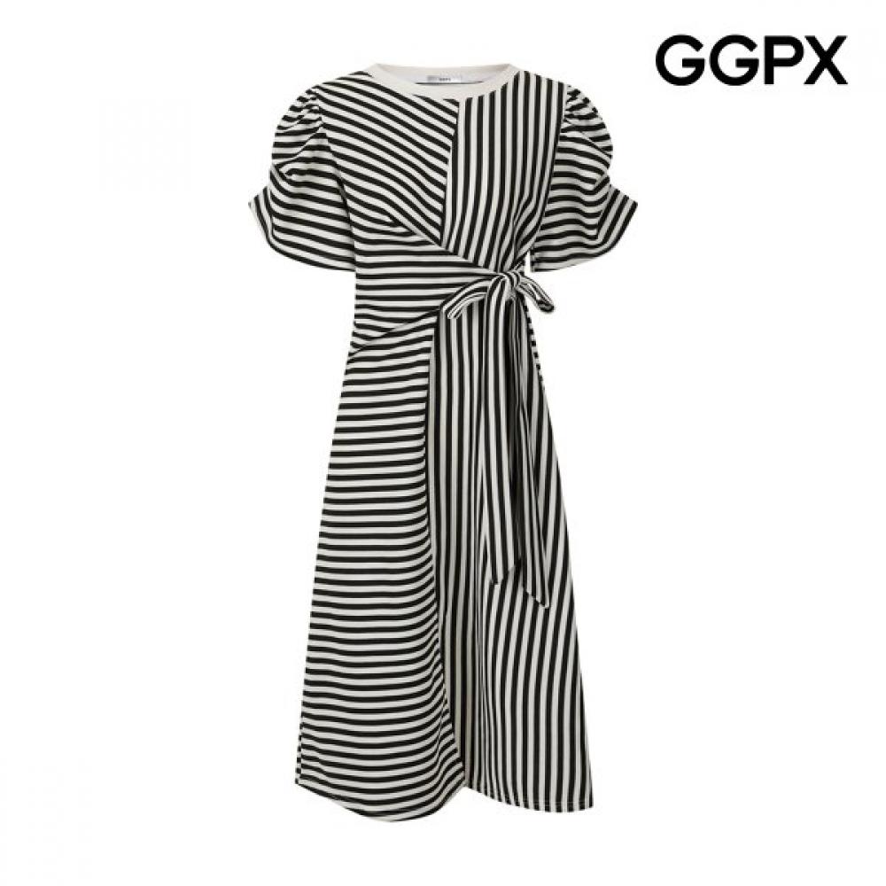 Ggpx Women Stripe Half Ribbon Shirring Dress Gq5op018f blacks/F