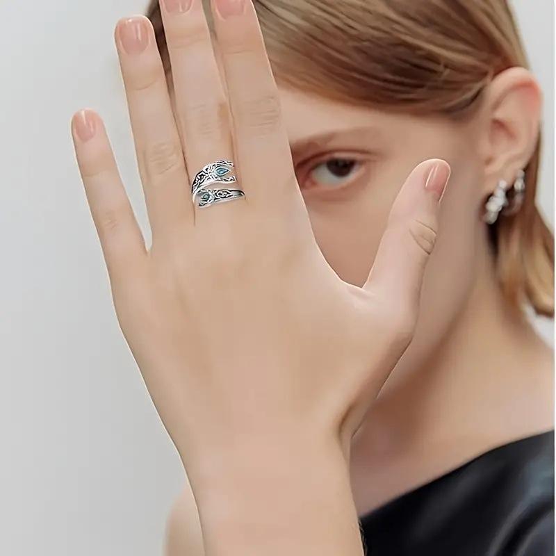 New European and American Wrapped Retro Moonflower Inlaid Drop-shaped Fashionable Adjustable Ring