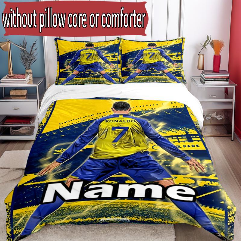 Parure de lit 3 pièces avec housse de couette (1*Housse de couette + 2*Taie d'oreiller, sans noyau), Ensemble de literie personnalisé avec le nom Cristiano Ronaldo et motif, Cadeau de décoration pour chambre à coucher à la maison