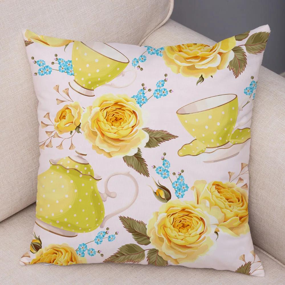 Nordic Style Rose Flower And Birds Pillow Case Cushion Cover For Car Sofa Super Soft Plush Decor Flower Plant Animal Pillowcase