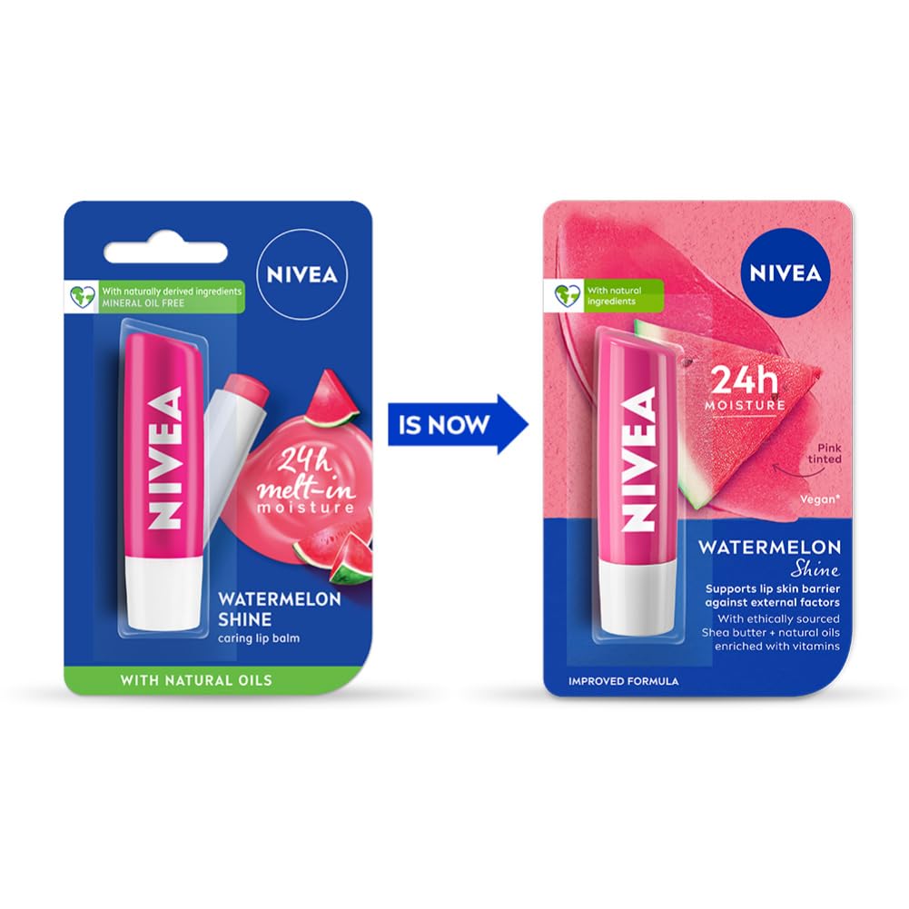 NIVEA Watermelon Shine Lip Balm 4.8g Pack Of 1 For Soft Glossy Lips With Natural Oils Long Lasting Moisture Care