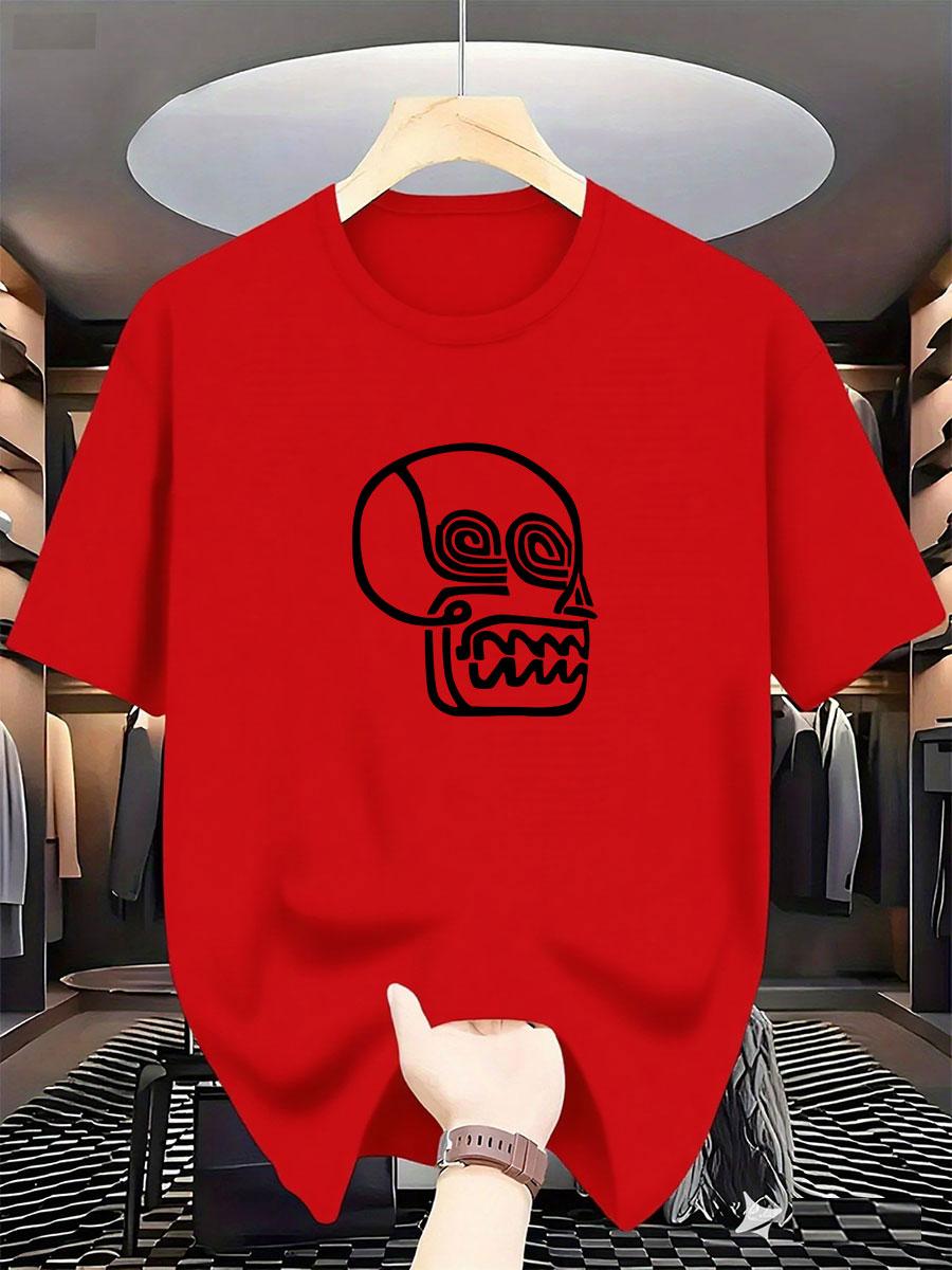 

2025 Лето Мужская Новая Роскошная Мода Международный Бренд Футболка с Принтом, Узор Черепа, 100% Хлопок Круглый Вырез Городской Повседневный Тре 4XL