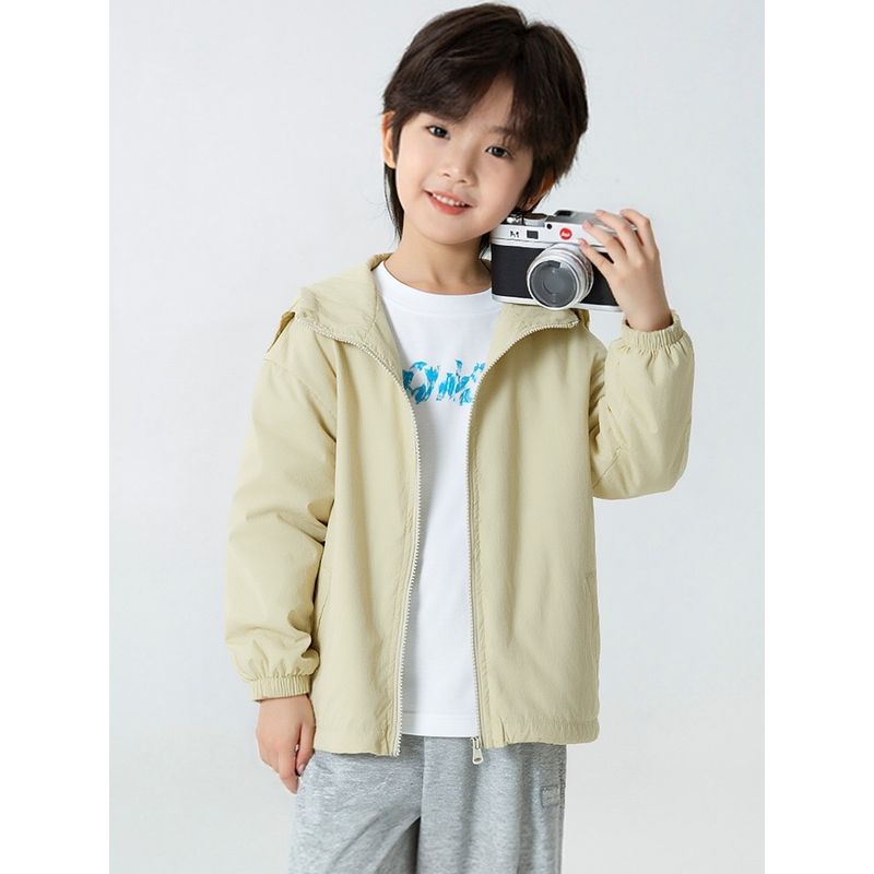 Brand Children's Clothing Windbreaker Spring New Style Kids' Jacket Solid Color Hooded Zipper Jacket for Boys and Girls