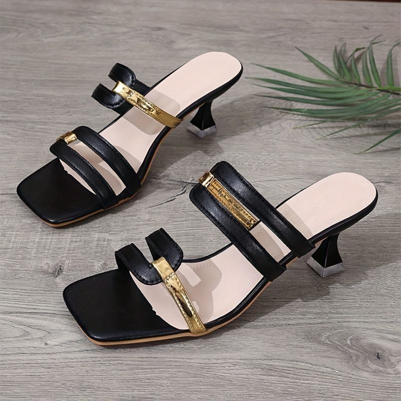 

Fashion Fashionable Sexy and Elegant Banquet High Heel Slippers in Summer New Square Toe Slim Heel Comfortable Open-toe Women s Shoes 35 чёрный