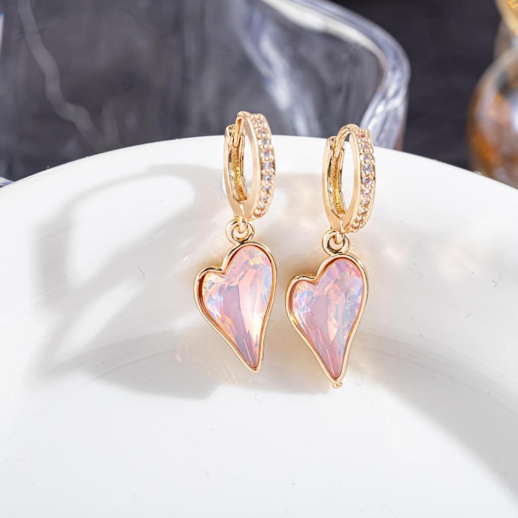 High-End European & American Zircon Heart Earrings – Colorful, Elegant Hoops, Clips & Dangles for Women