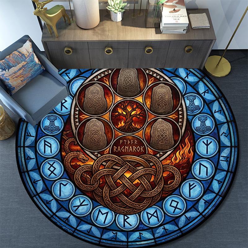 Ragnarok Symbolism Round Area Rug Under Office Chairs Bedroom Living Room Home Decor