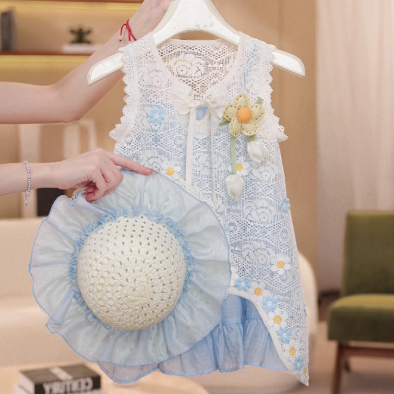 Girls Summer Floral Princess Dress Sweet Stylish Vacation Kids Thin Dress 90cm