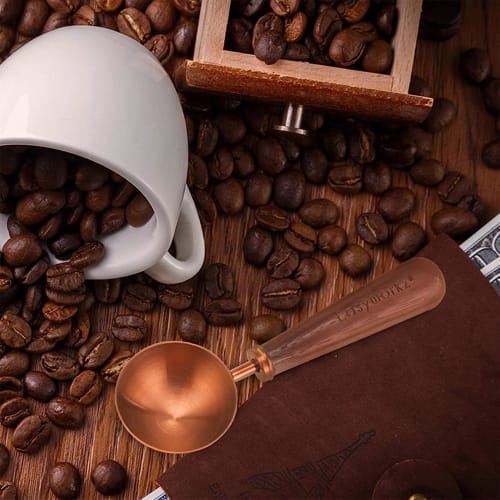 Easyworkz Retro Coffee Measuring Spoon, 10 Gram, Stainless Steel Scoop with Black Walnut Handle (Rose Gold)