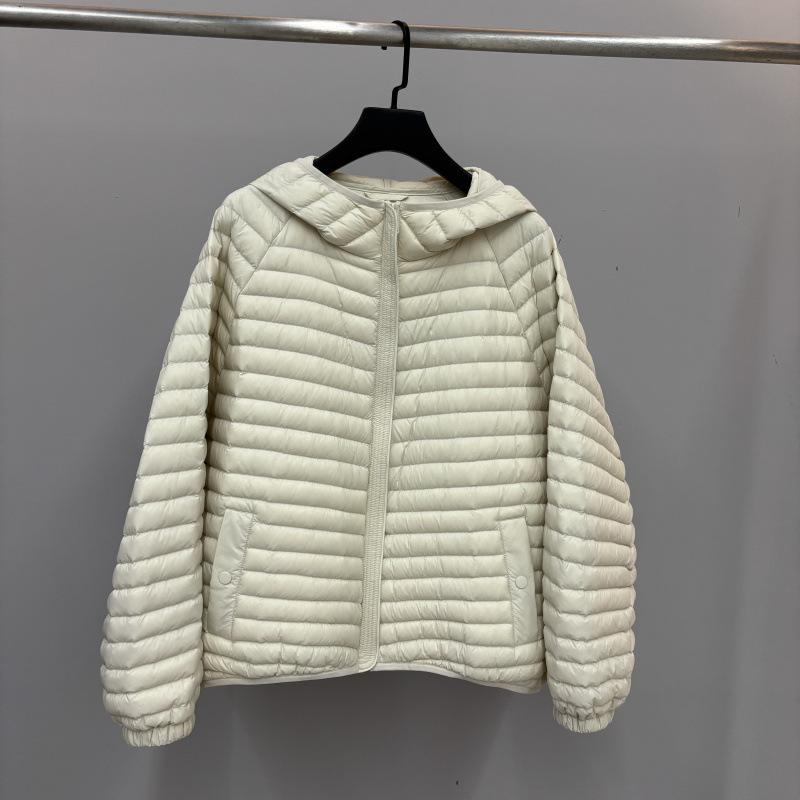 Autumn and Winter Fashion Loose Strip Quilting Line Ribs Strip Light White Duck Down Jacket Women's Hooded Style Tide