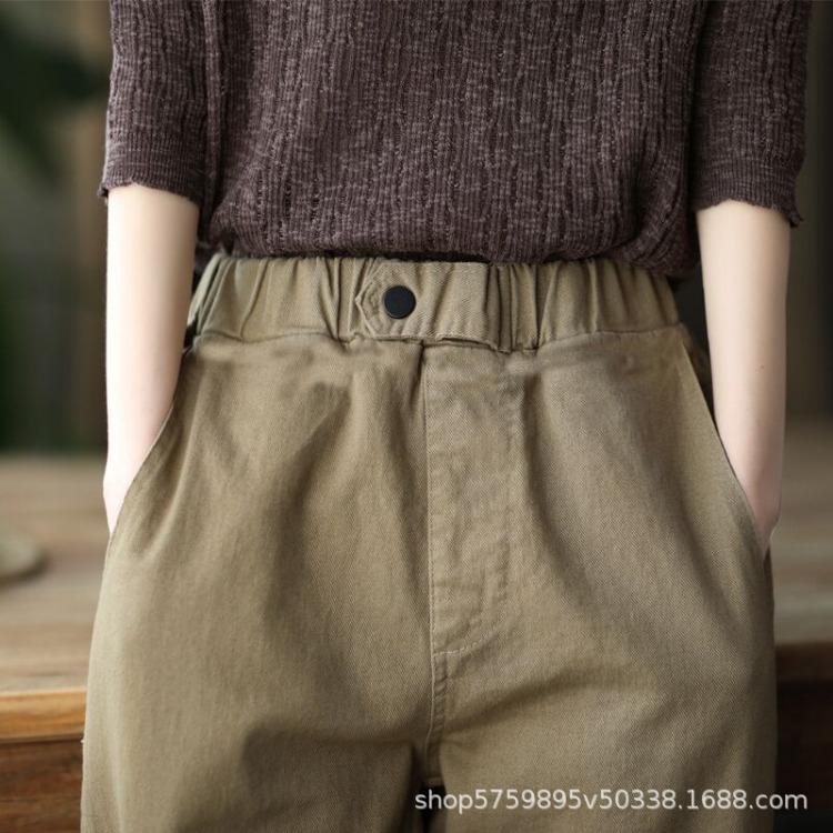 Spring and Autumn Casual Pants for Women Thin and Versatile Elastic Waist Harun Pants Cropped Pants