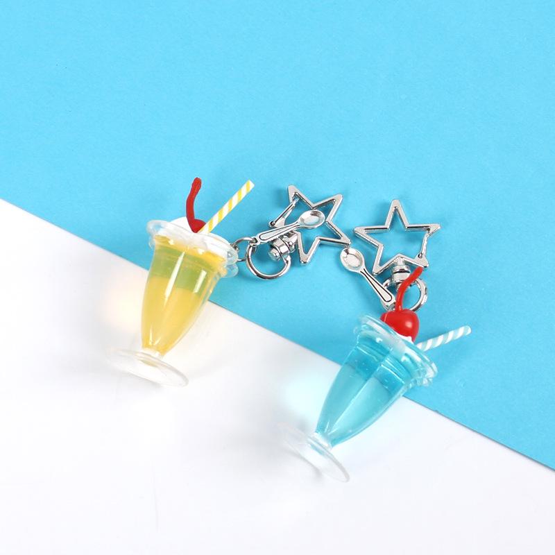 Simulated Ice Cream Cup Keychain with Spoon and Star Charm