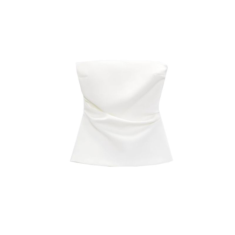 Spring New Arrival Pure Desire Style White Ruched Tight Straight Collar off-the-Shoulder Tube Top Tops 7903717 3067089