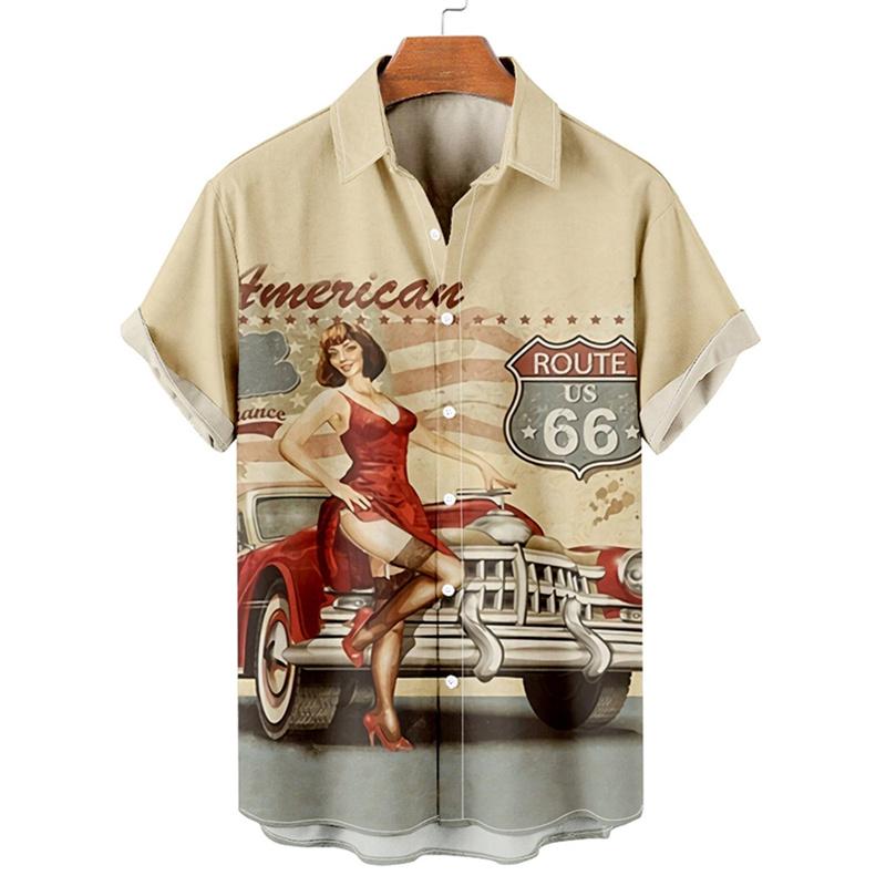 Shirts For Men 3d Vintage Fashion Violin Rocker Printed Rockabilly Hawaiian Shirt Short Sleeve Tops Outdoor Street Clothing