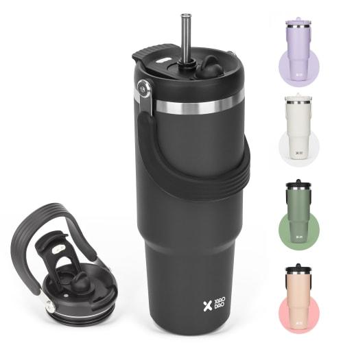 SKIASE Tumbler with Straw, 900ml Water Bottle, Large Capacity Water Bottle, Vacuum Insulated, Keeps Hot or Cold, Wide Mouth, Direct Drinking, with Lid