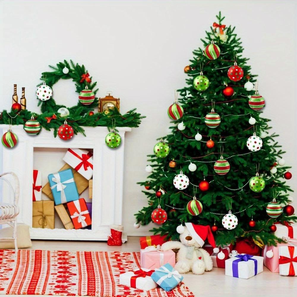 12 Stück Weihnachtskugeln Ornament Glitzernde Hängende Weihnachtskugeln zur Baumdekoration Wirbel Zuckerstange Elfenkugeln Rot Grün Kunststoff Weihnachtskugeln