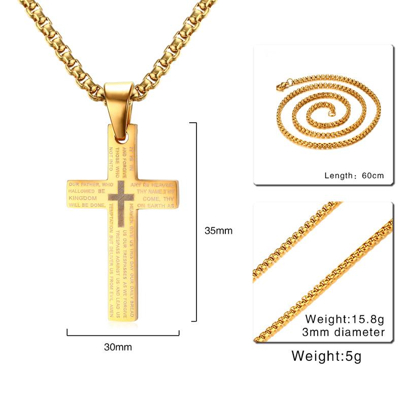 Kreuz Anhänger Für Männer Edelstahl Vater Unser Kruzifix Kostenlose Box Kettenglied Männlicher Schmuck