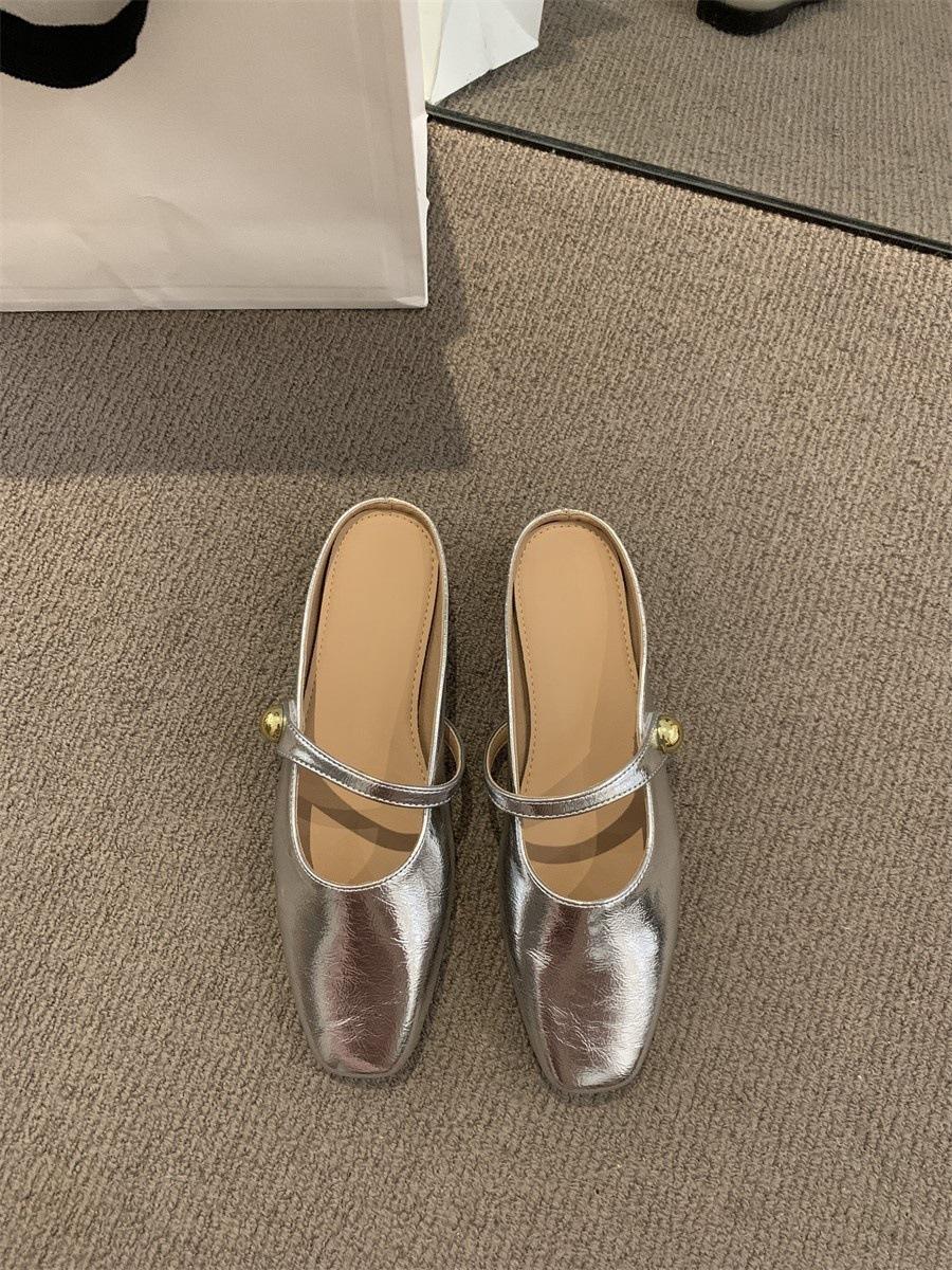 

Темпераментные полушлепанцы Баотоу, уличная обувь, женская обувь, круглый носок, неглубокий вырез, мягкая плоская обувь Мэри Джейн 40 серебряный