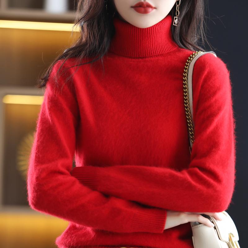 Women's Clothing For Autumn Winter 100% Mink Plush Turtleneck Pullover Sweater Ladies Cashmere Sweater