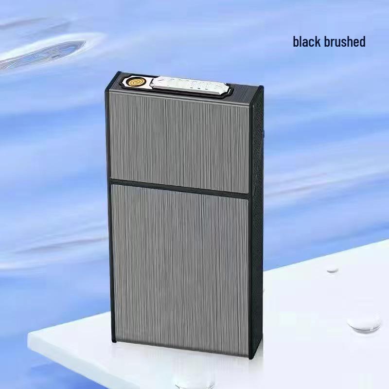Slim 20-Piece Cigarette Case with Rechargeable Lighter - Moisture-Proof, Pressure-Resistant Flip-Top Design.