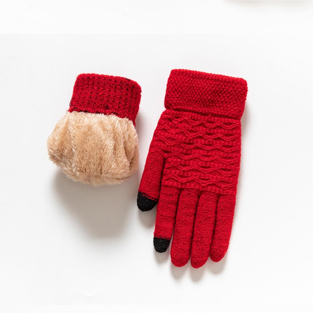 Gloves for Women In Winter, Thickened with Velvet, Korean Version, Cold Resistant, Cute, Cycling, Touch Screen, Warm, Knitted Yarn Gloves