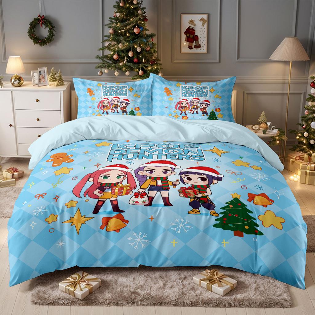 3dílná vánoční K-Pop Demon Hunters dívčí skupina potisk bezjádrová sada povlaku na přikrývku více velikostí ložnice kolej měkká pratelná v pračce