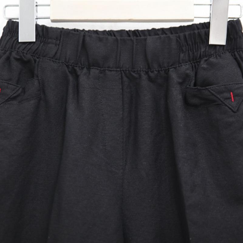Shiz Madam Pocket V Stitch Linen Wide Pants P92069