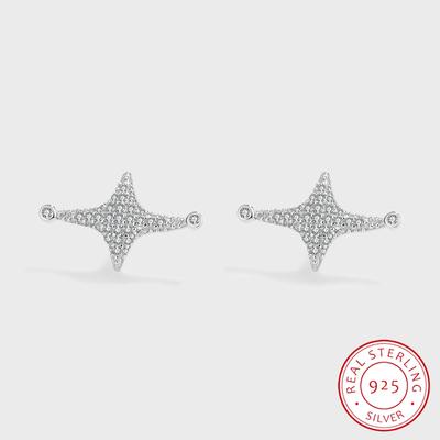 Moda Full Zircon Shape S925 Brincos de Prata Esterlina para Mulheres Brincos AAAA Brilhantes de Alta Qualidade Presente de Aniversário Ornamentos de Prata Esterlina