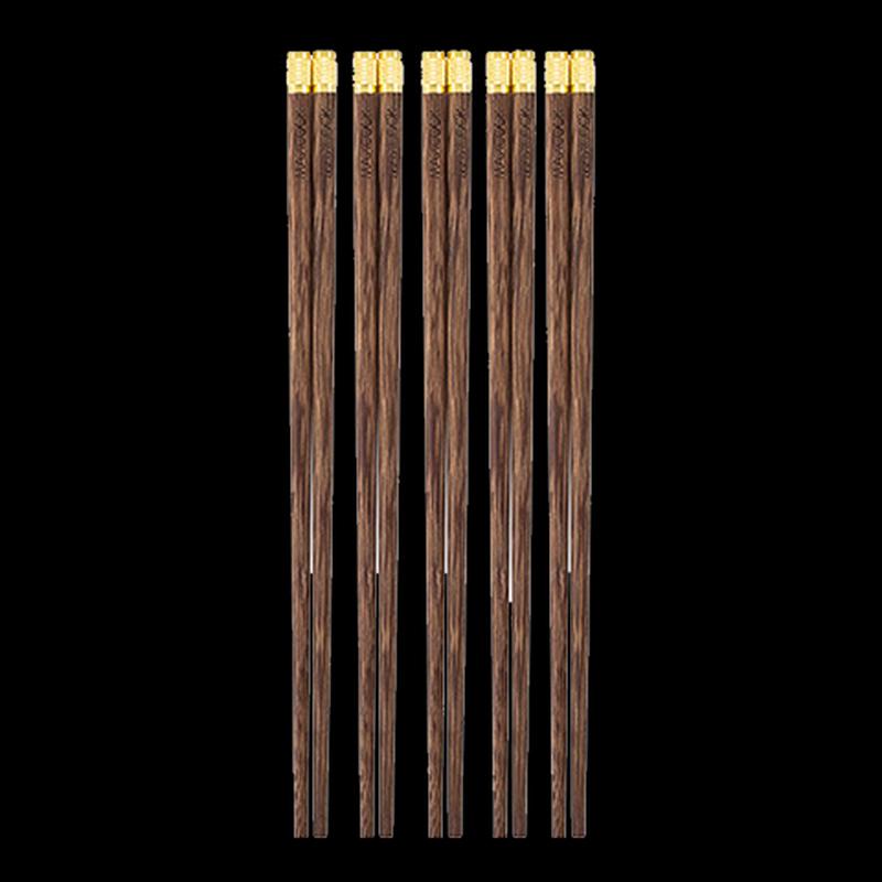 Meichu Gold-Tailed Chicken Wing Wood Chopsticks - 5 Pairs