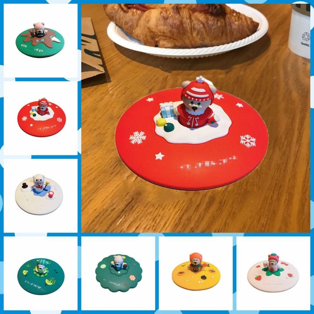 

Leak Proof Silicone Cup Lid 3D Cover Cartoon Bear Cap Coffee Cup