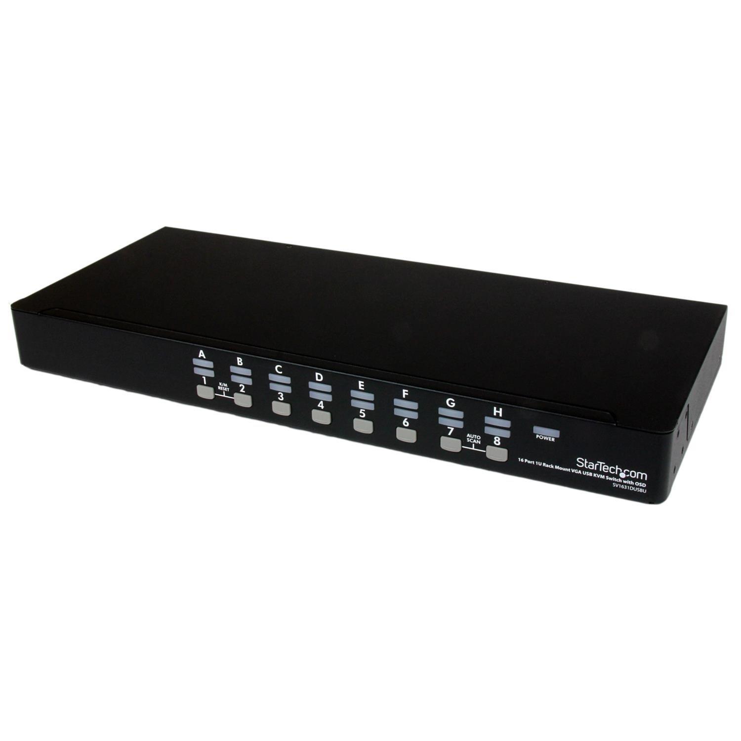 

16 Port VGA Compatible USB KVM Switch 1U Rack Mount Compatible PC Computer CPU Switcher OSD Function USB VGA KVM Cable Included SV1631DUSBUK