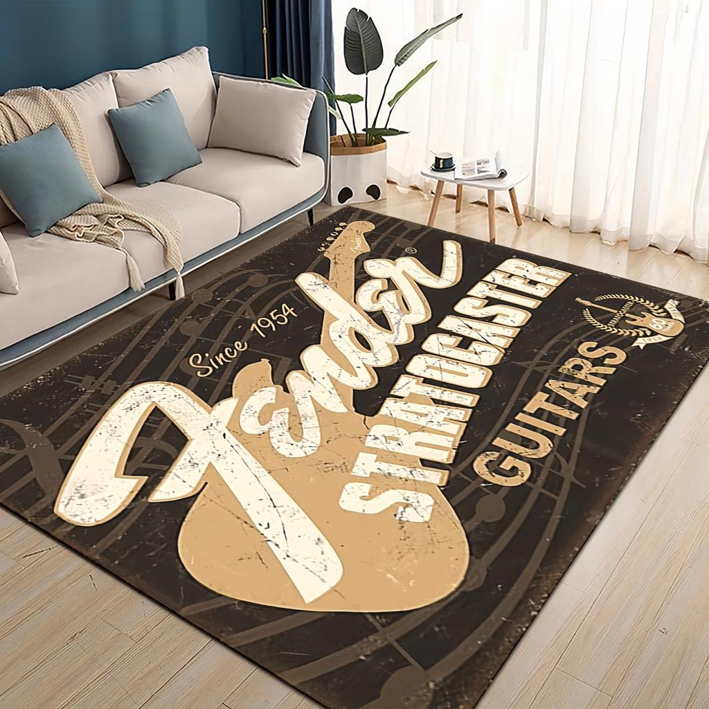3D Retro Fender Logo Guitar Instruments Music Carpet Rug for Living Room Bedroom Home Sofa Decoration,kids Non-slip Floor Mat