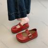 Fashion Comemore Flat Single Shoes Women Spring Autumn New Belt Buckle Round Toe Mary Janes Shoes Soft Leather Solid Platform Loafers