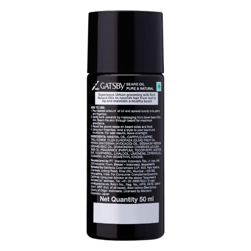 Gatsby Bartöl für Männer 50ml – Nicht-klebriges natürliches Pflegeöl für Bartwachstum, Geschmeidigkeit & Glanz – Schnell einziehend, angenehmer Duft