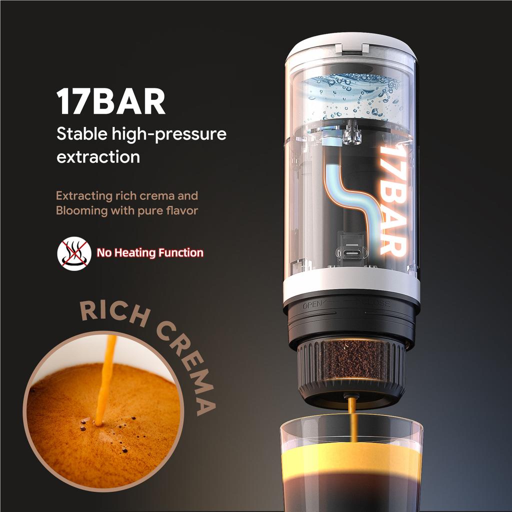 4-in-1 Portable Espresso Coffee Maker Work with NES/DG Capsule and Ground Coffee Cordless 17Bar