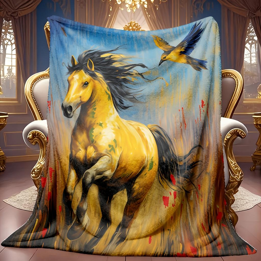 A Cozy Fleece Blanket Featuring a Horse Theme Pattern, Soft High-Definition Digital Printing, Cooling Blanket Suitable for All Year Round! Made of 100
