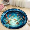 2D Printe  Koi Pond Round Rug Floor Mat Door Mat Entrance Play Room Kids Room Living Room Mat for Home Decoration