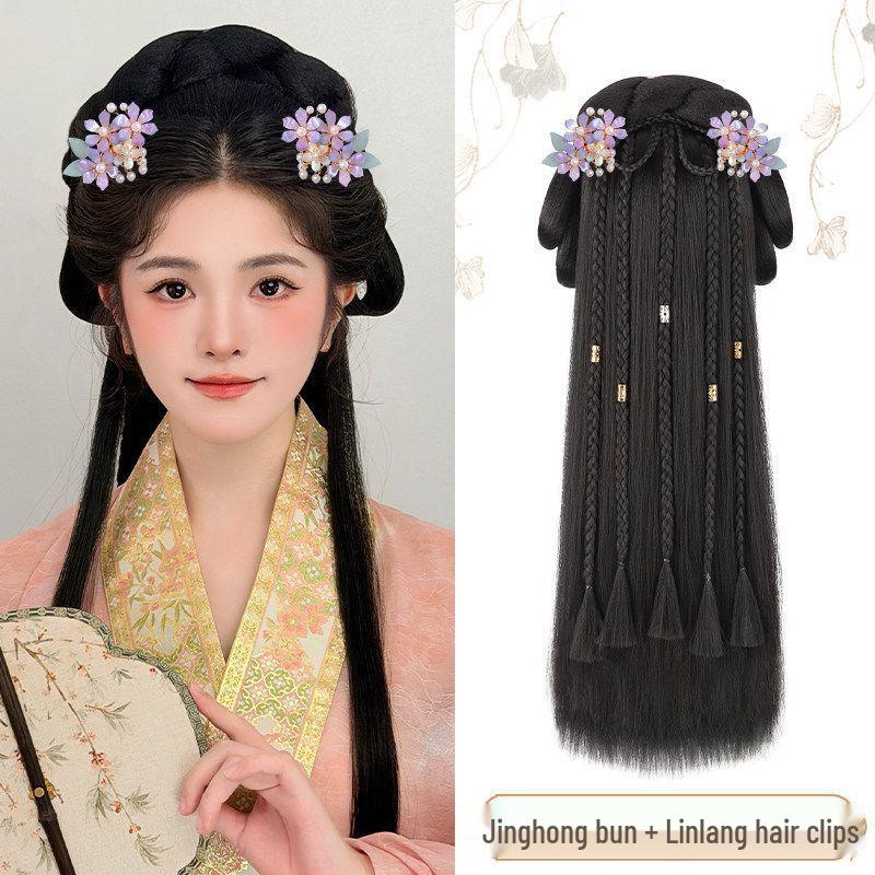 Set di Copricapi Hanfu Stile Dinastia Ming con Fascia Pigra e Chignon Parrucca