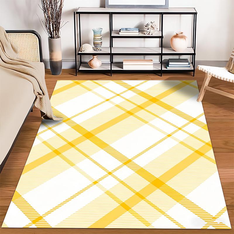 Yellow and White Plaid Pattern Printed Carpet for Modern Living Rooms Suitable for use as an anti-slip for living room bedroom sofas