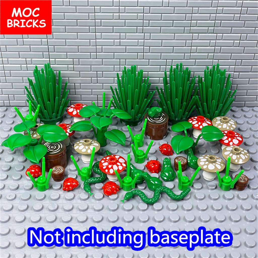 Set  MOC Bricks Plant Frog lizard Mushroom Brush City Assembled Educational Building Blocks Kits Toys For Children DIY Part