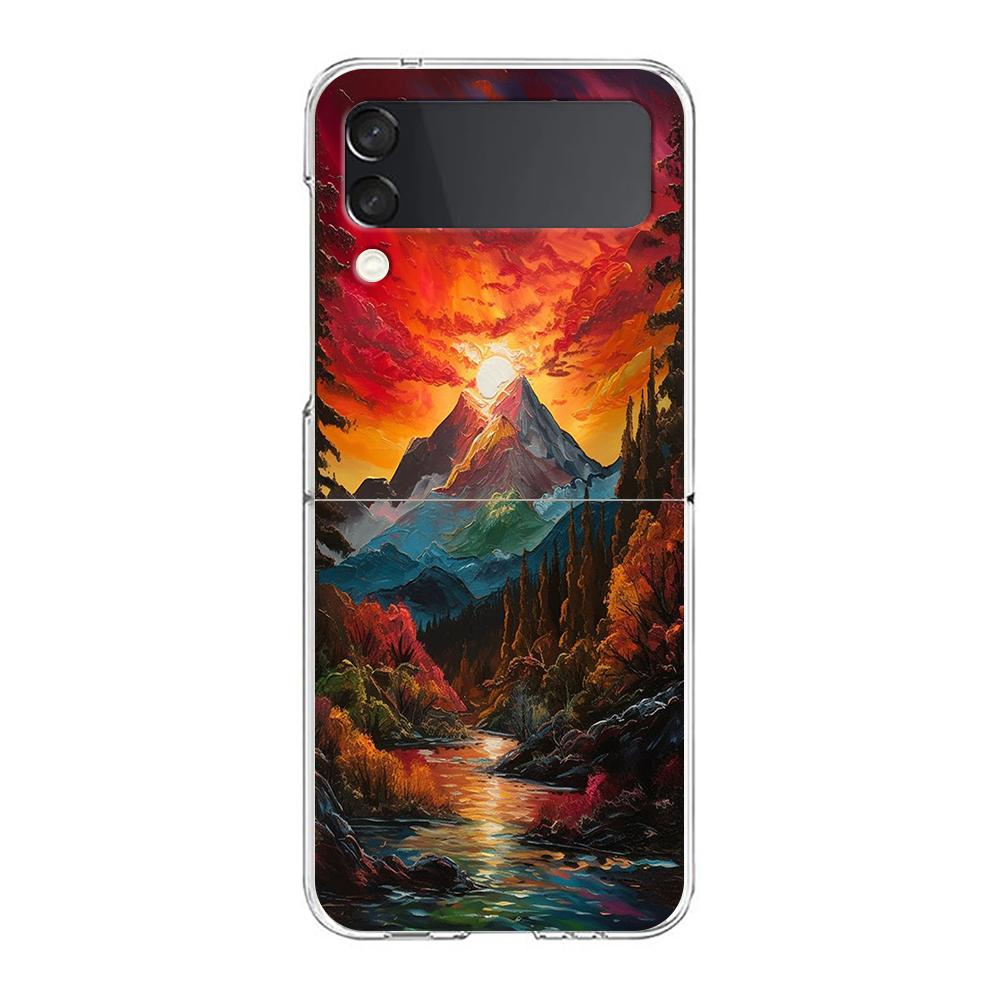 Phone Cover For Samsung Galaxy Z Flip 6 5 4 Case Transparent For Samsung Z Flip 3 Hard PC Foldable Shell Mountain Forest Capas