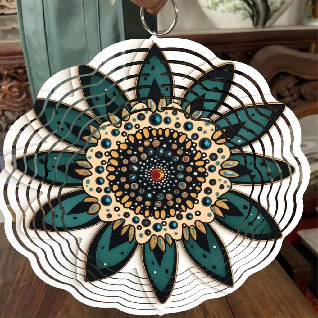 Sunflower Wind Chime for Outdoor Indoor Decor Durable Metal Hanging Garden Patio Porch Jewel Accents Vibrant Blue Green Design