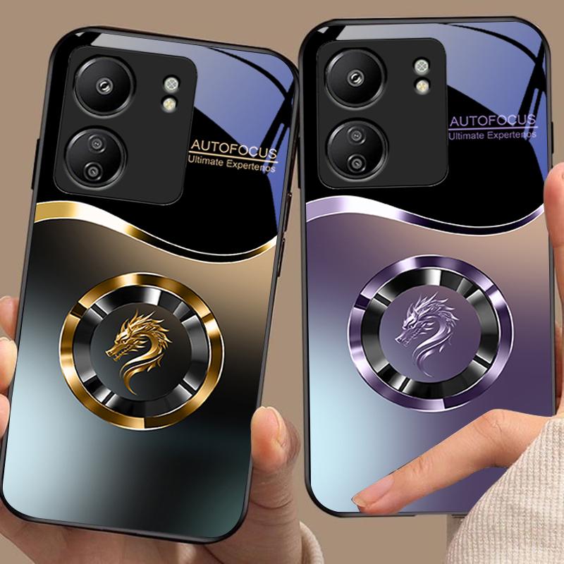 Verlauf Kreis Drache Für Xiaomi Redmi 13C Note13 12 Pro Plus 5G Note 9 13T Pro POCO X6 F5 F6 Schwarz Gehärtetes Glas Handyhülle
