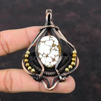 Pendentif Magnésite Cheval Sauvage Pendentif Enveloppé de Fil de Cuivre Pendentif Fait Main Bijoux Enveloppés de Fil Pendentif Pierre Gemme Naturelle Bijoux en Cuivre Pour Cadeau