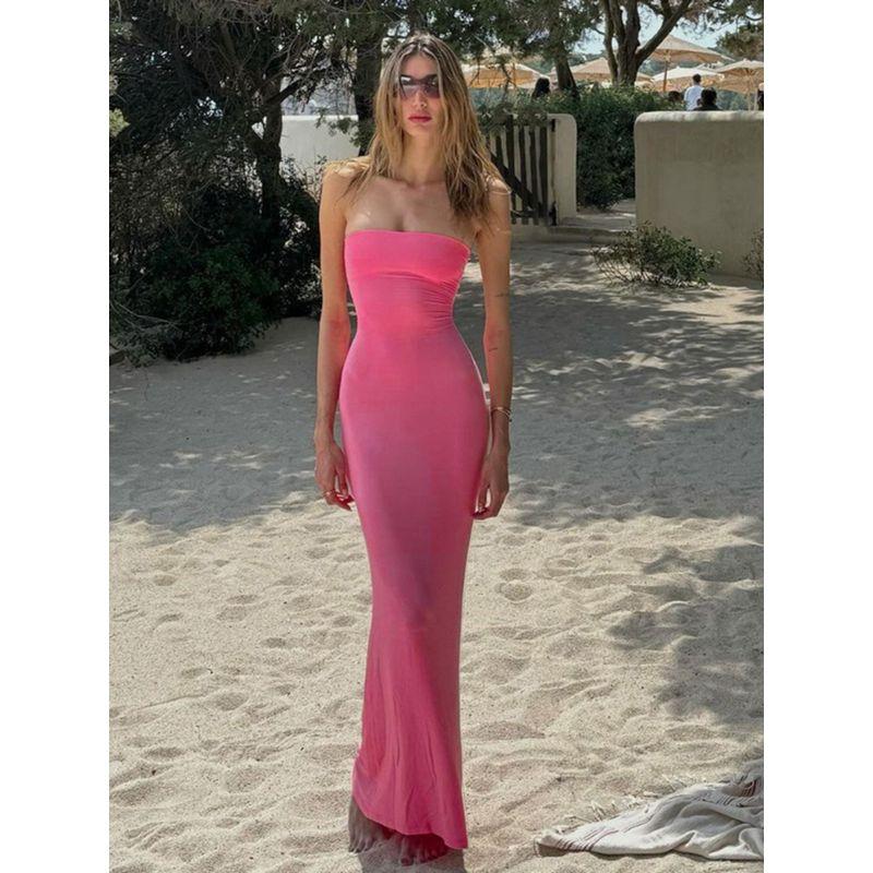 2024 Western Style Sexy off-Neck Tube Top Dress Women Rope Backless Long dress Tie Rope